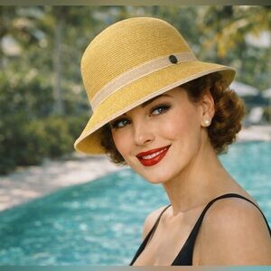 PINEAPPLE and STAR Sun Hat Caramel Brown Single Braid Rim Logo On Brim Unisex M